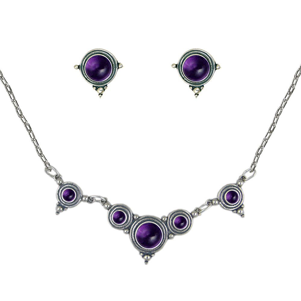 Sterling Silver Designer Necklace Earrings With Amethyst